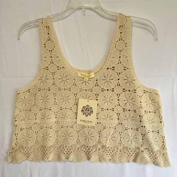 🎉😀CLEARANCE SALE!!😀🎉REBELLION AGAIN Lace Cropped Tank Top NWT - Picture 1 of 6
